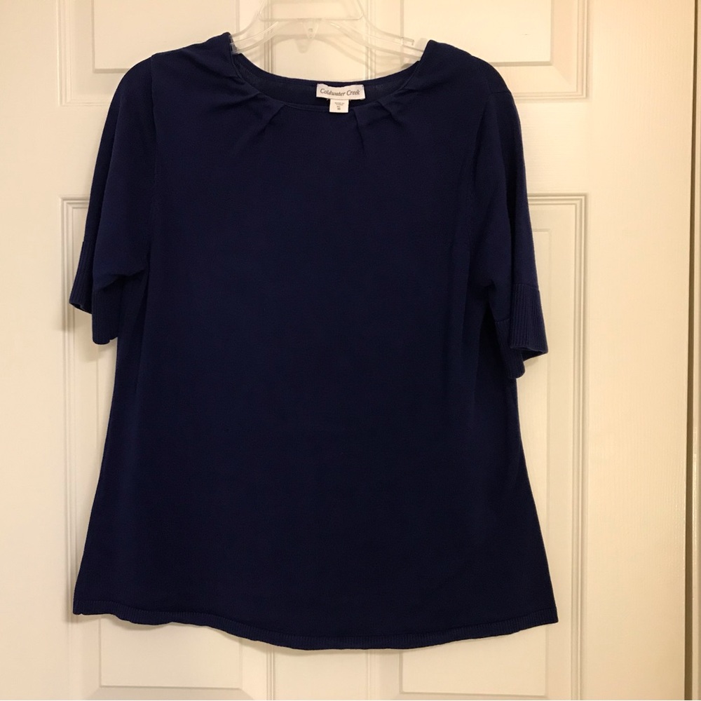 Coldwater Creek Blue Blouse Short Sleeve Round Neck Good Condition